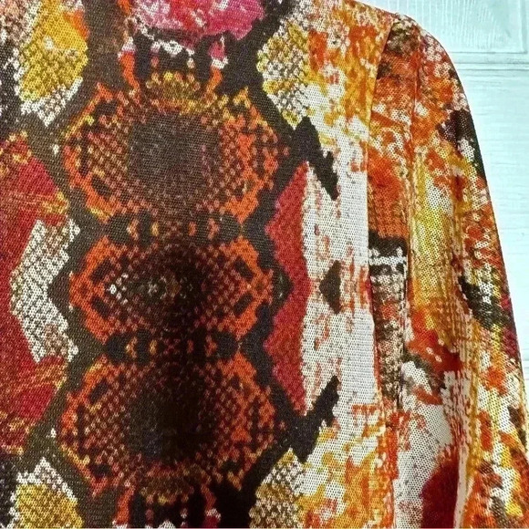 Tanjay Petite Blouse Mesh Ruffles 3/4 Length Sleeves V-Neck Orange Size Small - Picture 11 of 16